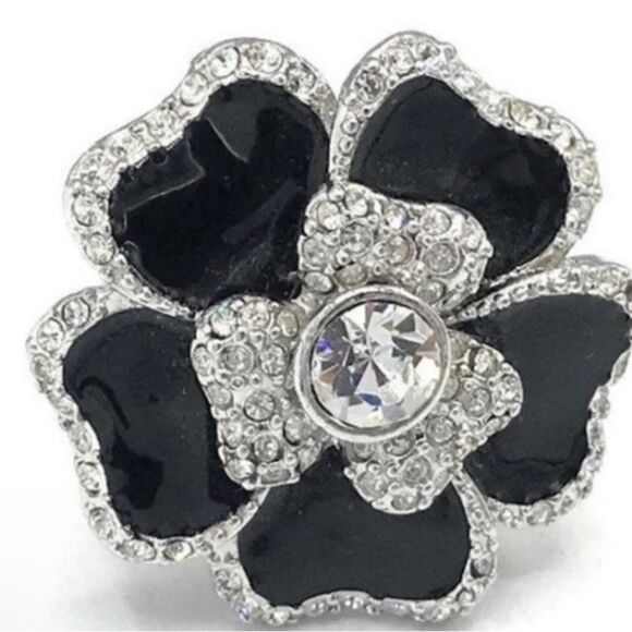 Lia Sophia Dahlia ring statement black NWT 🏷 Sz 10 (LS runs small) - Picture 1 of 9